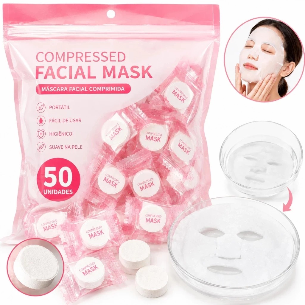 Máscaras faciais comprimidas em pastilha